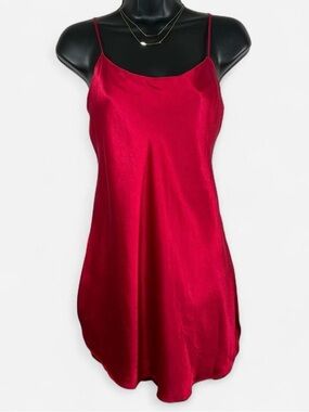 Amour de Nuit Vintage Red 100% Silk Slip Dress with Spaghetti Straps